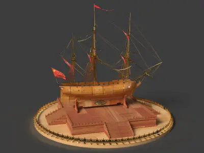 Chinese sail ship  Low-poly 3D model