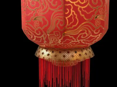 A golden Chinese lantern with a Chinese knot animation  Low-poly 3D model