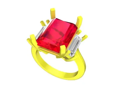 A7719 Luxury Emerald Diamond Women Engagement Ring 3D Model 3D print model