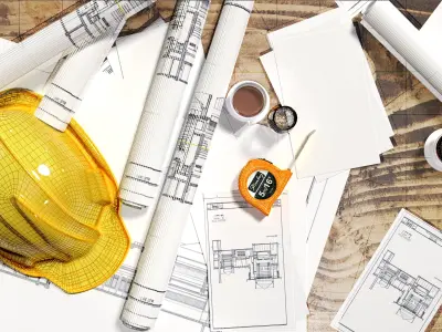 artchitectural scene includes contruction helment tape measure  Low-poly 3D model