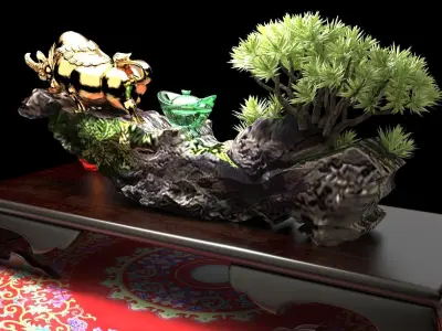 chinese gold ingot and bull  3D model