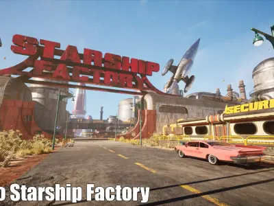 Atompunk rocket factory - Unreal Engine - Low-poly 3D model