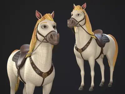 Stylized Cartoon Horse Low-poly 3D model