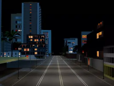 City Downtown Skyscraper Street 11 - NIGHT Low-poly 3D model
