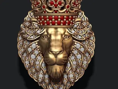 Leon pendant with diamonds and crown  027 3D print model