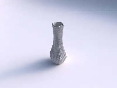 Vase larger opening hexagon with bent extruded pattern 3D print model