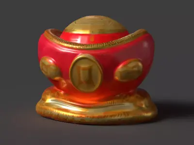 Chinese gold ingot piggy bank  Low-poly 3D model