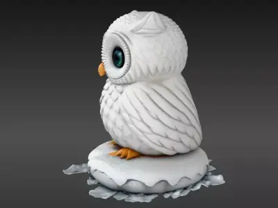 Cute Snow Owl  Winter Desk Decor Christmas Owl Print-Ready Low-poly 3D model
