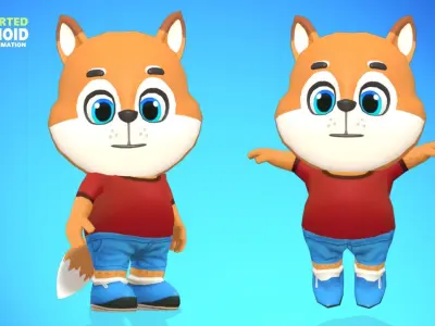 Fox Dog Animated Rigged Low-poly 3D model