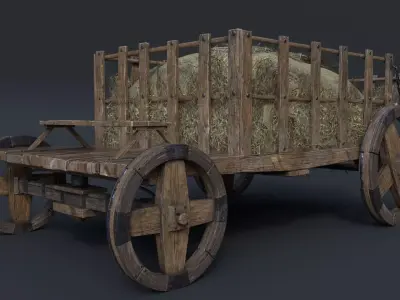 Antique Vintage Rustic Wooden Cart Low-poly 3D model