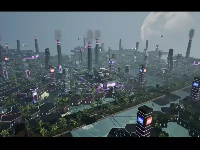 Neo-Cyber Sci-Fi Outpost Unreal Engine Environment Low-poly 3D model