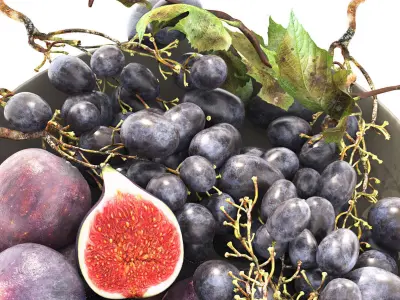 bowl of figs and black grapes 3D model