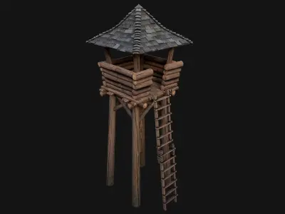 Medieval Lookout Tower Low-poly 3D model