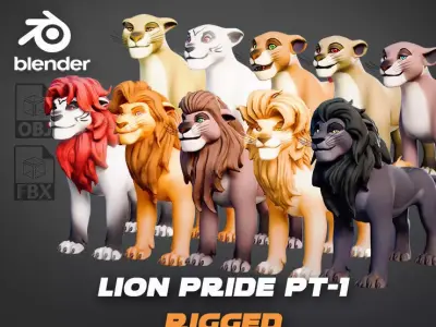 Lion Pride Pack - Stylized and Rigged 3D Characters Low-poly 3D model