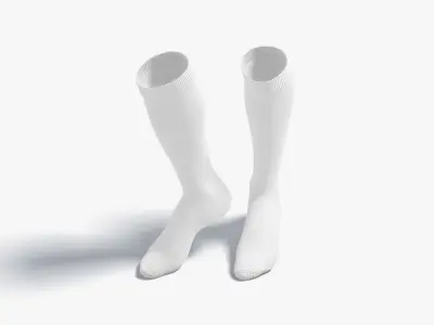 White Knee High Socks stand on tiptoe - fabric sox pair Low-poly 3D model