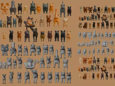 Stylized Cat Pack  35Plus LowPoly 3D Cat Models  3D model