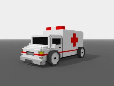 Voxel Ambulance  Low-poly 3D model