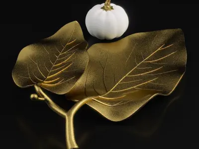 Decorative set gold leaf with pumpkin 3D model