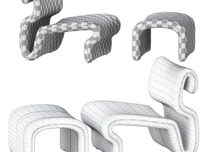 Art Deco Velvety Wave Lounge Chair 3D model
