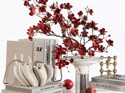  Red Harmony Cherry Blossom and Plum Coffee Table Set 3D model