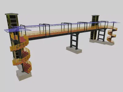 Steel Pedestrian Bridge-Elevator-Spiral Stair-Straight Type-17 3D model
