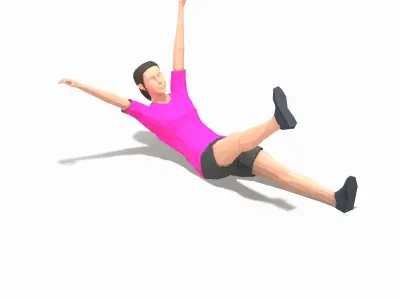 opposite hand to toe touch Exercise Woman Animation Low-poly 3D model