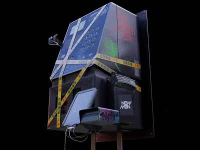 Cyberpunk Phone Cabin Low-poly 3D model