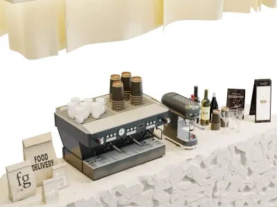 Coffee Shop Reception Restaurant Br Counter 19 3D model