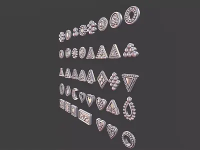 set of 39 Small Geometric Tribal 3D Models Jewelry Game Design  3D print model