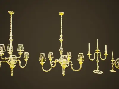 Antique Chandelier - PBR Game Ready Low-poly 3D model