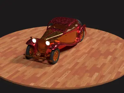 Chinese red golden vintage car   Low-poly 3D model