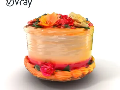 Celebratory Fondant Cake with Sugar Flowers model pack Low-poly 3D model