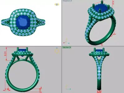 Oval shaped Ring with double halo and half split band 3D print model