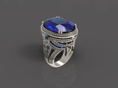 ring 3D print model sapphire with diamonds 3D print model
