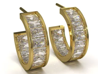 Wedding STL 3DM Wide Hoop Earrings with Baguette model je0145 3D print model