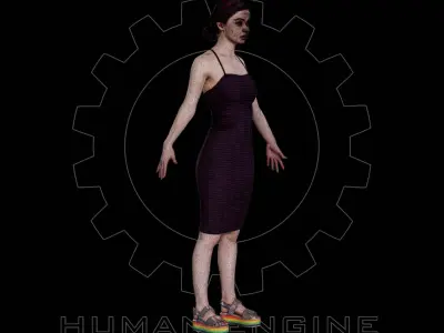 Female Scan - Amy in a Striped Dress A-pose 149 Low-poly 3D model