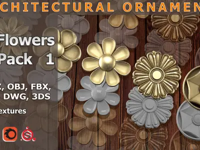 50 Flowers Ornamental in One Pack 3D model