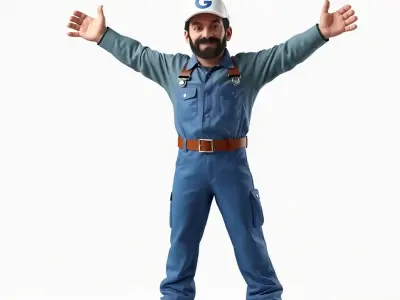 Friendly Mechanic D Character Model with High Detail and Rigging Low-poly 3D model