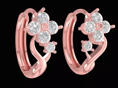Elegant Floral Diamond Earrings Jewelry 2428 3D print model
