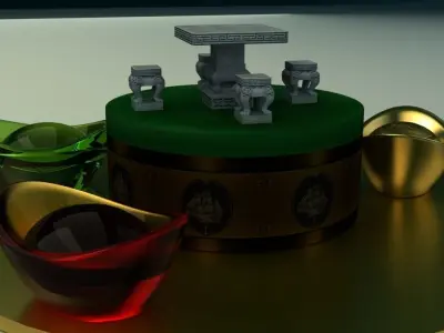 Chinese stone table set with yuanbao  3D model