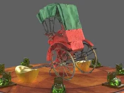 Chinese gold ingot with rickshaw 3D model
