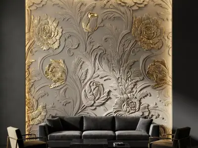 modern rose panel wall decor set relief stl mural CNC 298 3D model