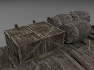 Train Flat Car with Props 3D model