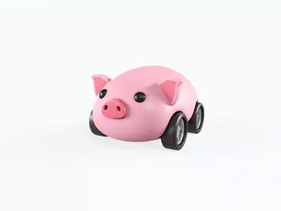 Cartoon Pig Car Cute  Low-poly 3D model