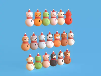 Christmas Animal Snowman Cute Holiday Decoration Low-poly 3D model