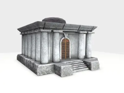 Temple stone building with pillars and door Low-poly 3D model