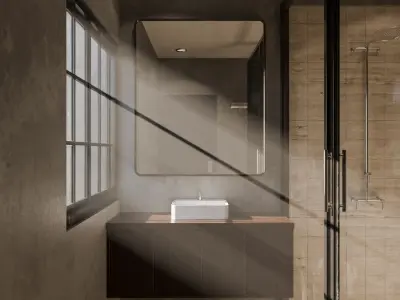 Minimalist Modern Bathroom with Vanity Mirror and Shower Low-poly 3D model