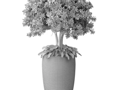 Decorative flowering garden tree gold pot Art Deco flowerpot 3D model
