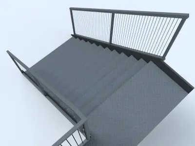 External Steel Staircase with Landing  Low-poly 3D model
