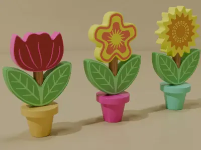 Flower Pot Stacking Toy Low-poly 3D model